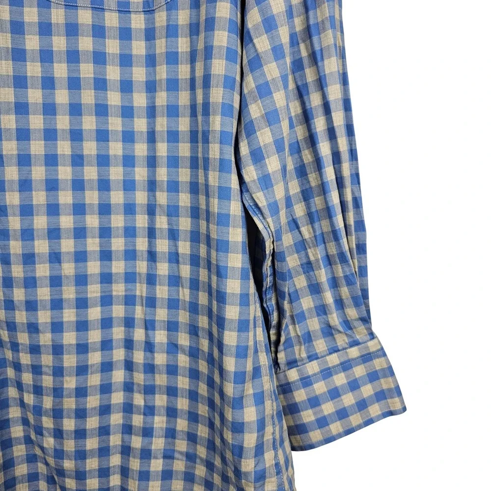 Peter Millar‎ Men's Medium Blue Tan Gingham Cotton Long Sleeve Button Down Shirt